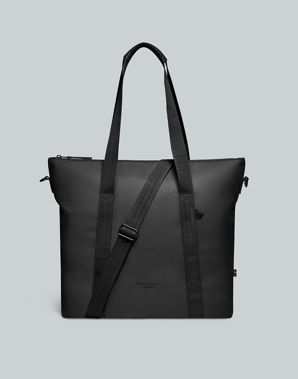Bolso Däsh Shopper G Negro, vista frontal con asas y correa