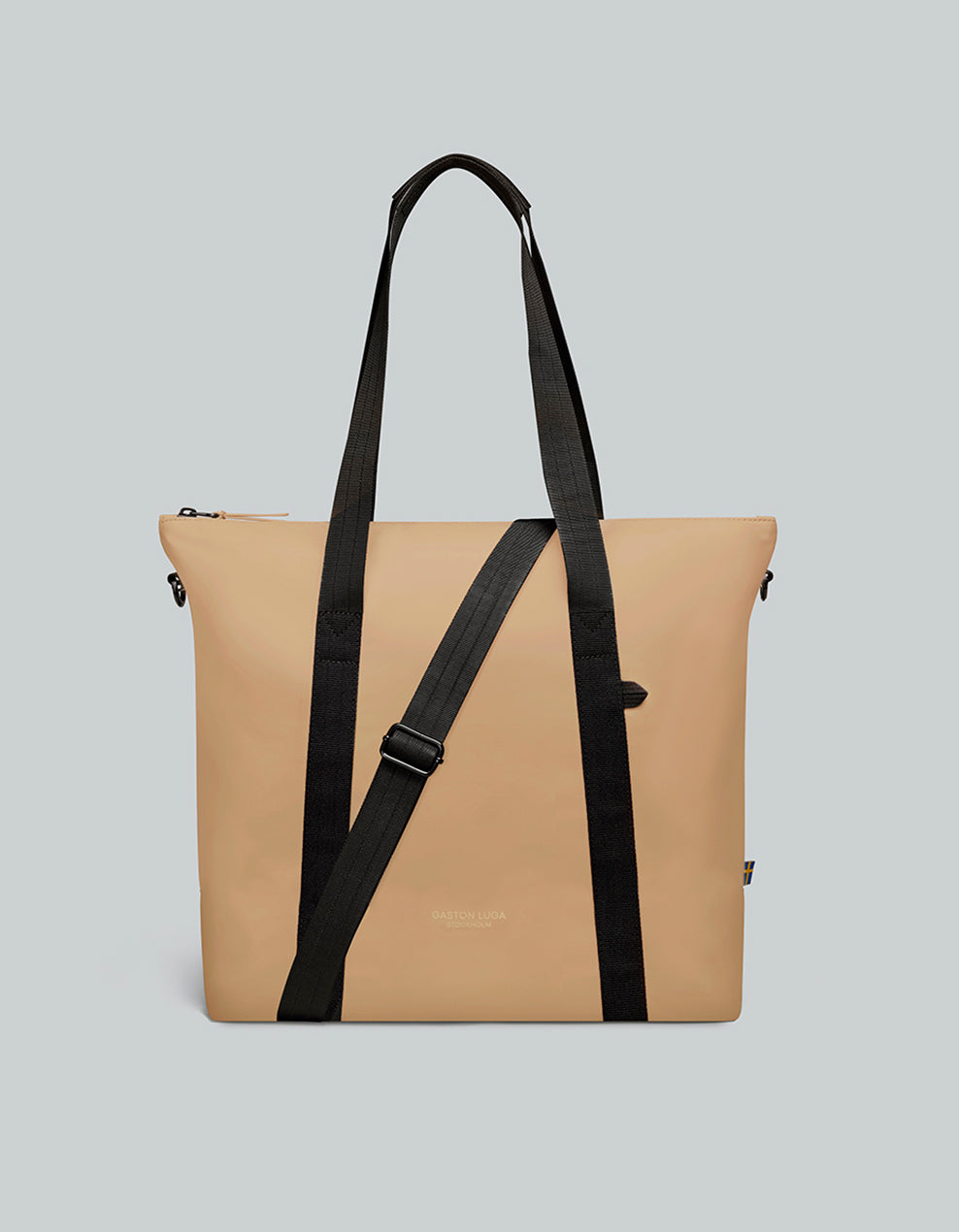 Bolso Däsh Shopper Latte, vista frontal con asas y correa