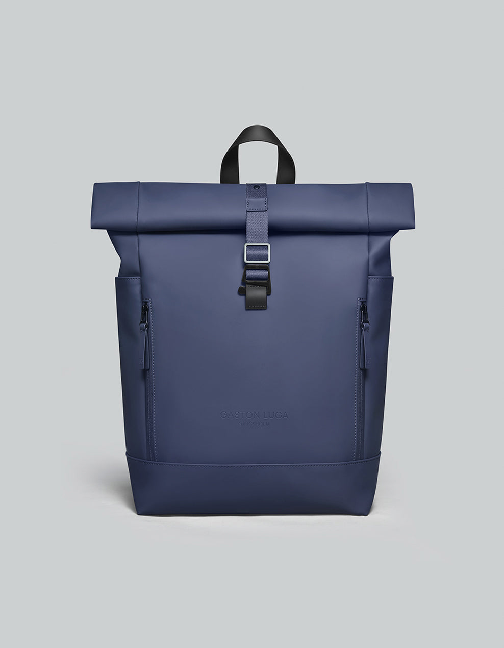 Mochila Rullen 13" Azul, vista frontal con cierre enrollable